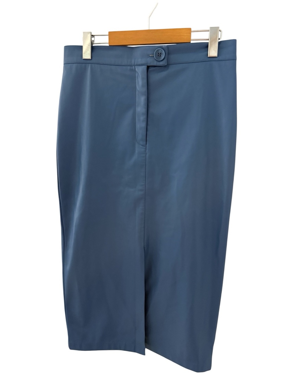 KATE HEWKO Vegan Leather Blue Pencil Skirt